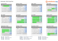 Kalender 2019 mit Ferien und Feiertagen Apulien