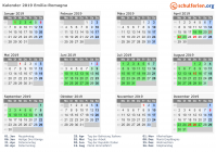 Kalender 2019 mit Ferien und Feiertagen Emilia-Romagna