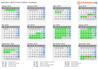 Kalender 2019 mit Ferien und Feiertagen Friaul-Julisch Venetien
