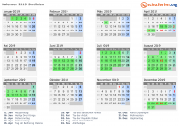 Kalender 2019 mit Ferien und Feiertagen Sardinien