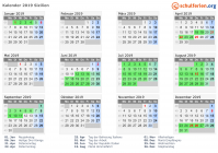 Kalender 2019 mit Ferien und Feiertagen Sizilien