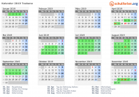 Kalender 2019 mit Ferien und Feiertagen Toskana
