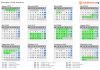 Kalender 2019 mit Ferien und Feiertagen Trentino