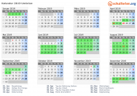 Kalender 2019 mit Ferien und Feiertagen Umbrien