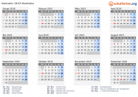 Kalender 2019 mit Ferien und Feiertagen Manitoba