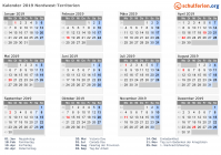 Kalender 2019 mit Ferien und Feiertagen Nordwest-Territorien