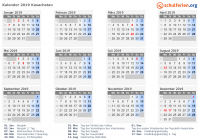 Kalender 2019 mit Ferien und Feiertagen Kasachstan
