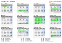 Kalender 2019 mit Ferien und Feiertagen Hedmark