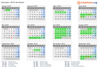 Kalender 2019 mit Ferien und Feiertagen Nordland