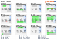 Kalender 2019 mit Ferien und Feiertagen Oslo