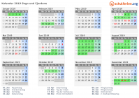 Kalender 2019 mit Ferien und Feiertagen Sogn und Fjordane