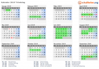 Kalender 2019 mit Ferien und Feiertagen Tröndelag