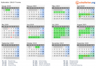 Kalender 2019 mit Ferien und Feiertagen Troms