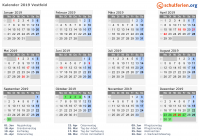 Kalender 2019 mit Ferien und Feiertagen Vestfold