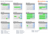 Kalender 2019 mit Ferien und Feiertagen Burgenland