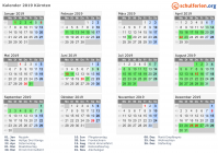 Kalender 2019 mit Ferien und Feiertagen Kärnten