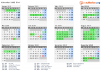 Kalender 2019 mit Ferien und Feiertagen Tirol