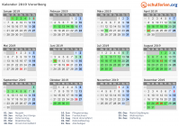 Kalender 2019 mit Ferien und Feiertagen Vorarlberg