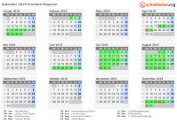 Kalender 2019 mit Ferien und Feiertagen Ermland-Masuren