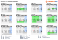 Kalender 2019 mit Ferien und Feiertagen Karpatenvorland