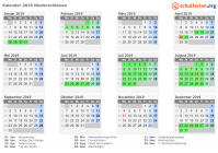 Kalender 2019 mit Ferien und Feiertagen Niederschlesien