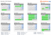 Kalender 2019 mit Ferien und Feiertagen Oppeln