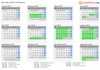 Kalender 2019 mit Ferien und Feiertagen Pommern