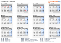 Kalender 2019 mit Ferien und Feiertagen Russland