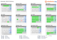 Kalender 2019 mit Ferien und Feiertagen Freiburg