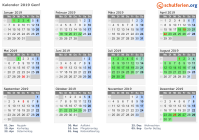 Kalender 2019 mit Ferien und Feiertagen Genf