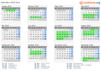 Kalender 2019 mit Ferien und Feiertagen Jura