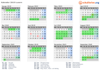 Kalender 2019 mit Ferien und Feiertagen Luzern
