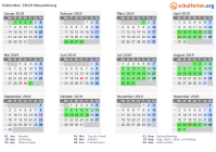 Kalender 2019 mit Ferien und Feiertagen Neuenburg