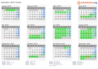 Kalender 2019 mit Ferien und Feiertagen Tessin