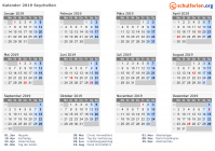 Kalender 2019 mit Ferien und Feiertagen Seychellen