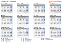 Kalender 2019 mit Ferien und Feiertagen Simbabwe
