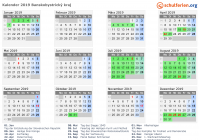 Kalender 2019 mit Ferien und Feiertagen Banskobystrický kraj