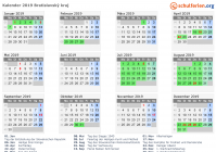 Kalender 2019 mit Ferien und Feiertagen Bratislavský kraj