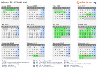 Kalender 2019 mit Ferien und Feiertagen Žilinský kraj