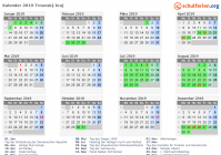 Kalender 2019 mit Ferien und Feiertagen Trnavský kraj