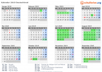 Kalender 2019 mit Ferien und Feiertagen Deutschbrod