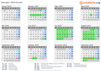 Kalender 2019 mit Ferien und Feiertagen Karwin