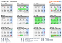 Kalender 2019 mit Ferien und Feiertagen Lundenburg