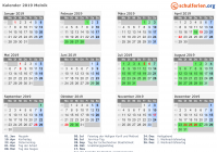 Kalender 2019 mit Ferien und Feiertagen Melnik