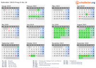 Kalender 2019 mit Ferien und Feiertagen Prag 6 bis 10