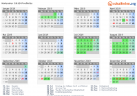 Kalender 2019 mit Ferien und Feiertagen Proßnitz