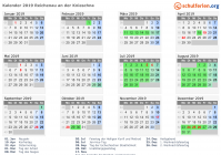 Kalender 2019 mit Ferien und Feiertagen Reichenau an der Knieschna