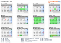 Kalender 2019 mit Ferien und Feiertagen Taus