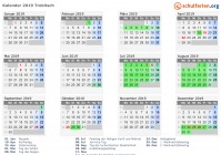 Kalender 2019 mit Ferien und Feiertagen Trebitsch