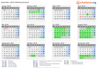 Kalender 2019 mit Ferien und Feiertagen Wildenschwert